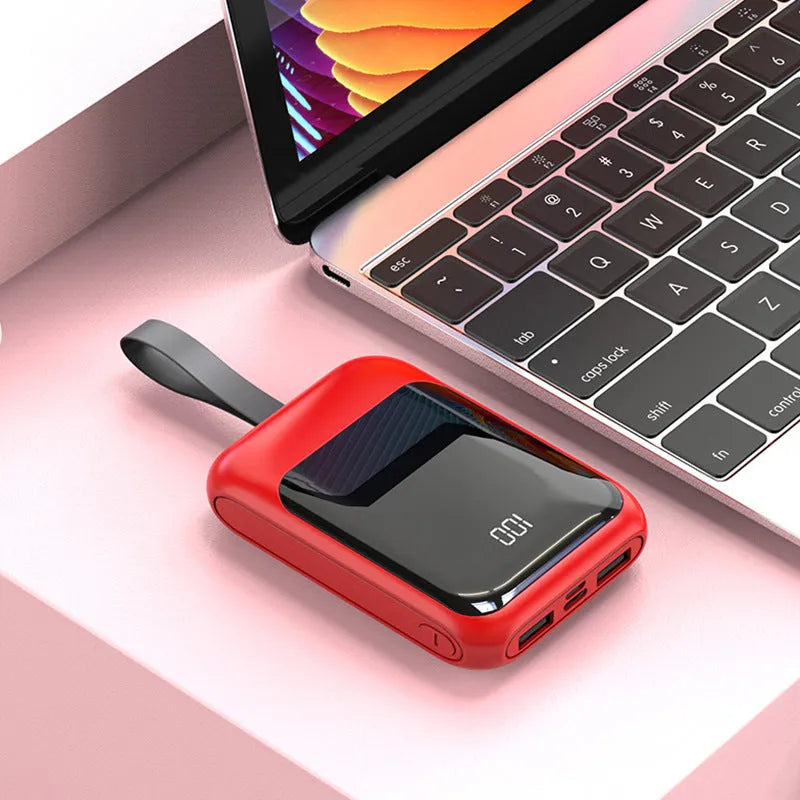 20,000mAh portable power bank showing multiple USB ports and compact dimensions