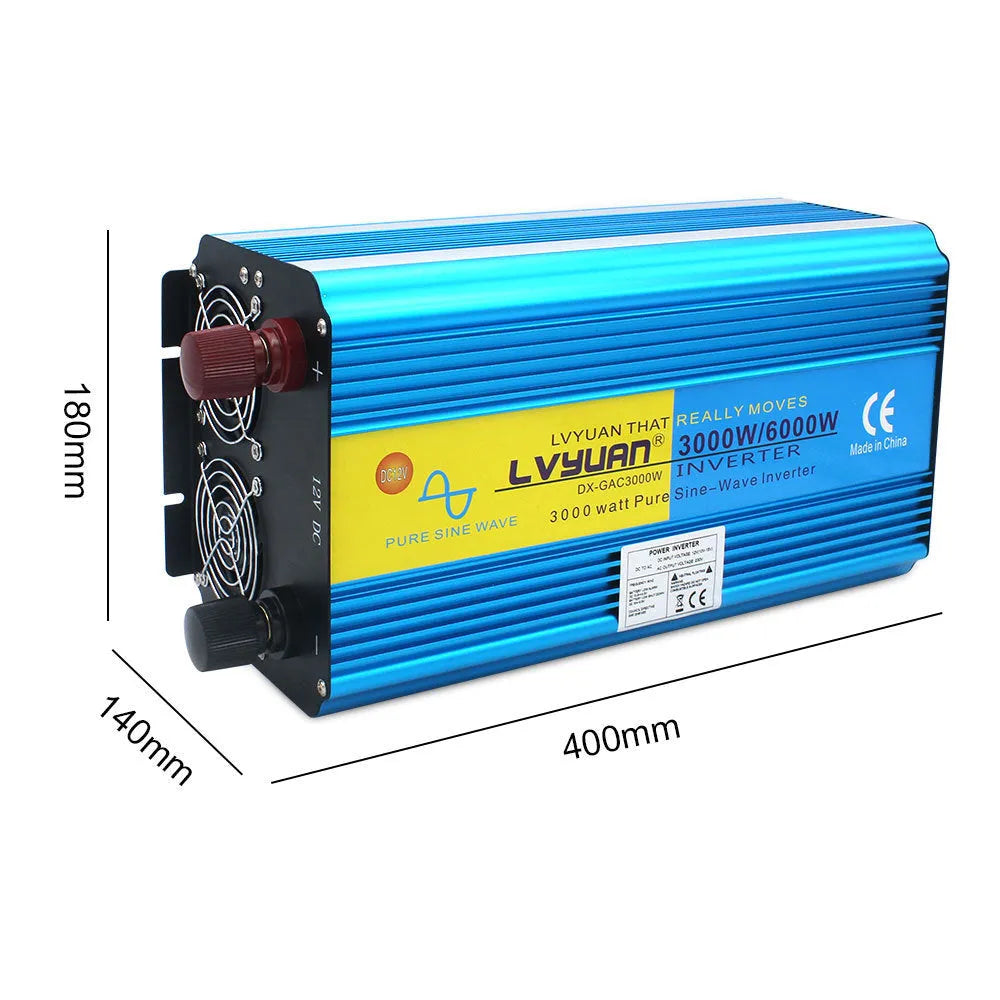 3000W 6000W pure sine wave inverter with dual digital display and remote control for 12V to 220V UK socket