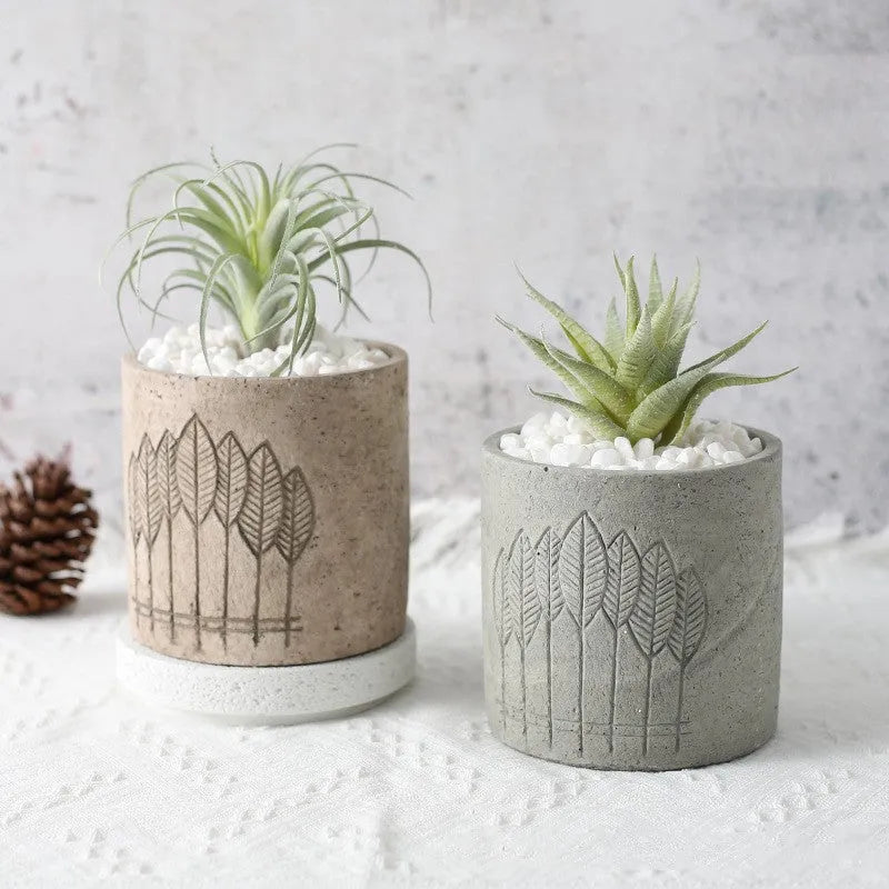 Cement succulent flowerpot in concrete, 12x12cm, green gray or beige, simple design for indoor plants