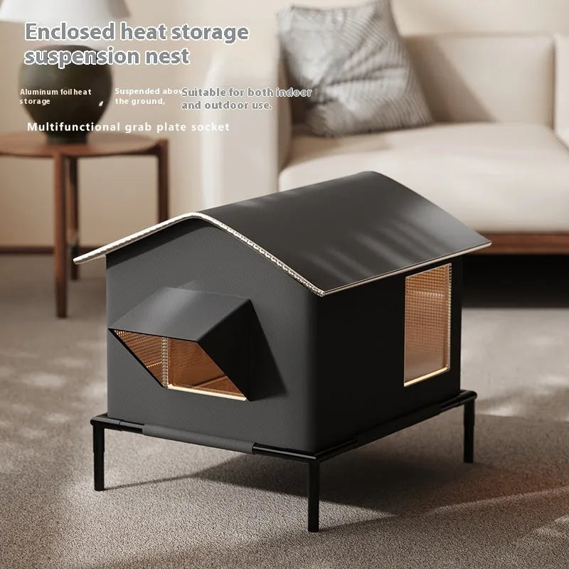 Black Oxford cloth outdoor pet bed for cats and small dogs with lock temperature design