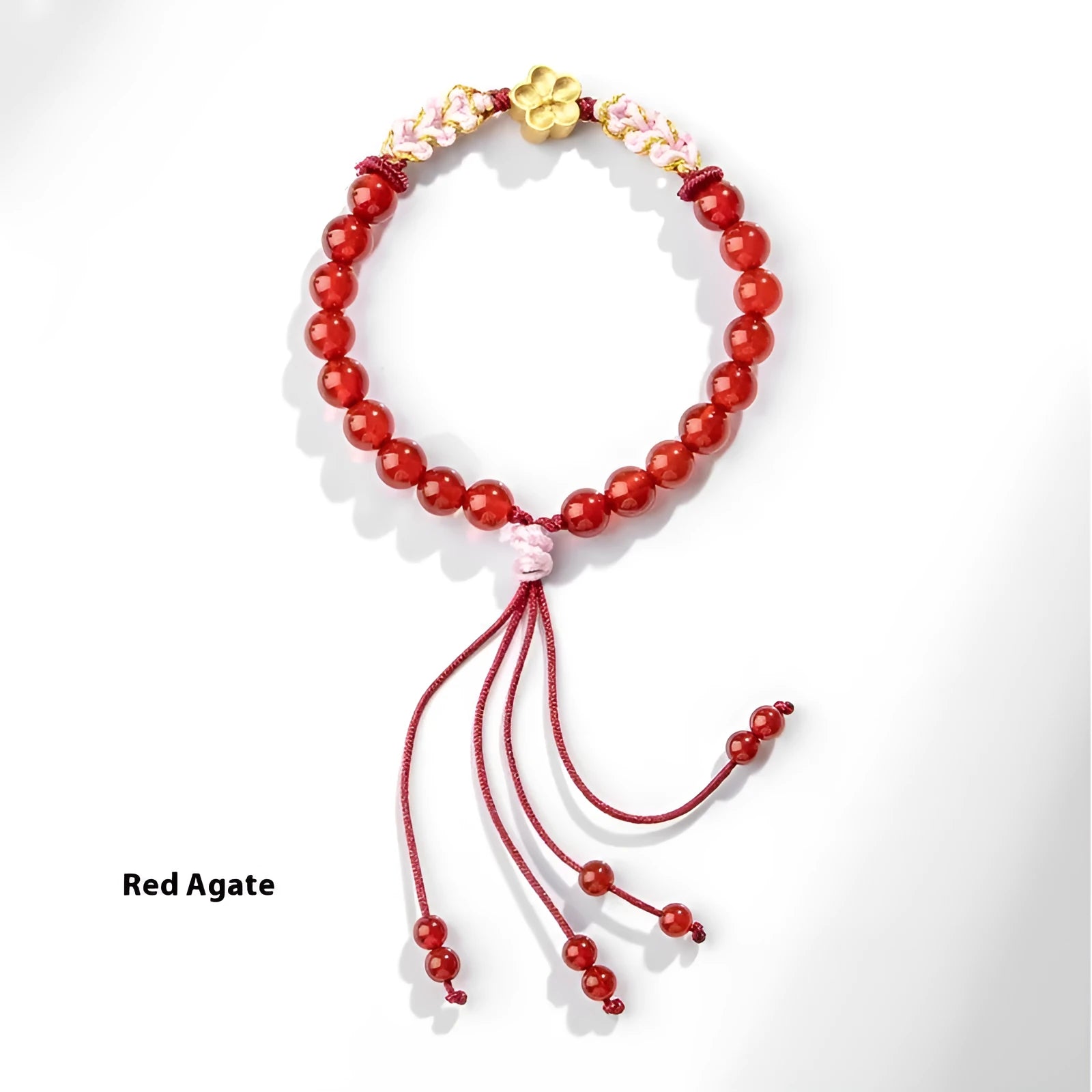 Hand-woven red rope bracelet with diamond-shaped crystal peach blossom elements in Chinese style