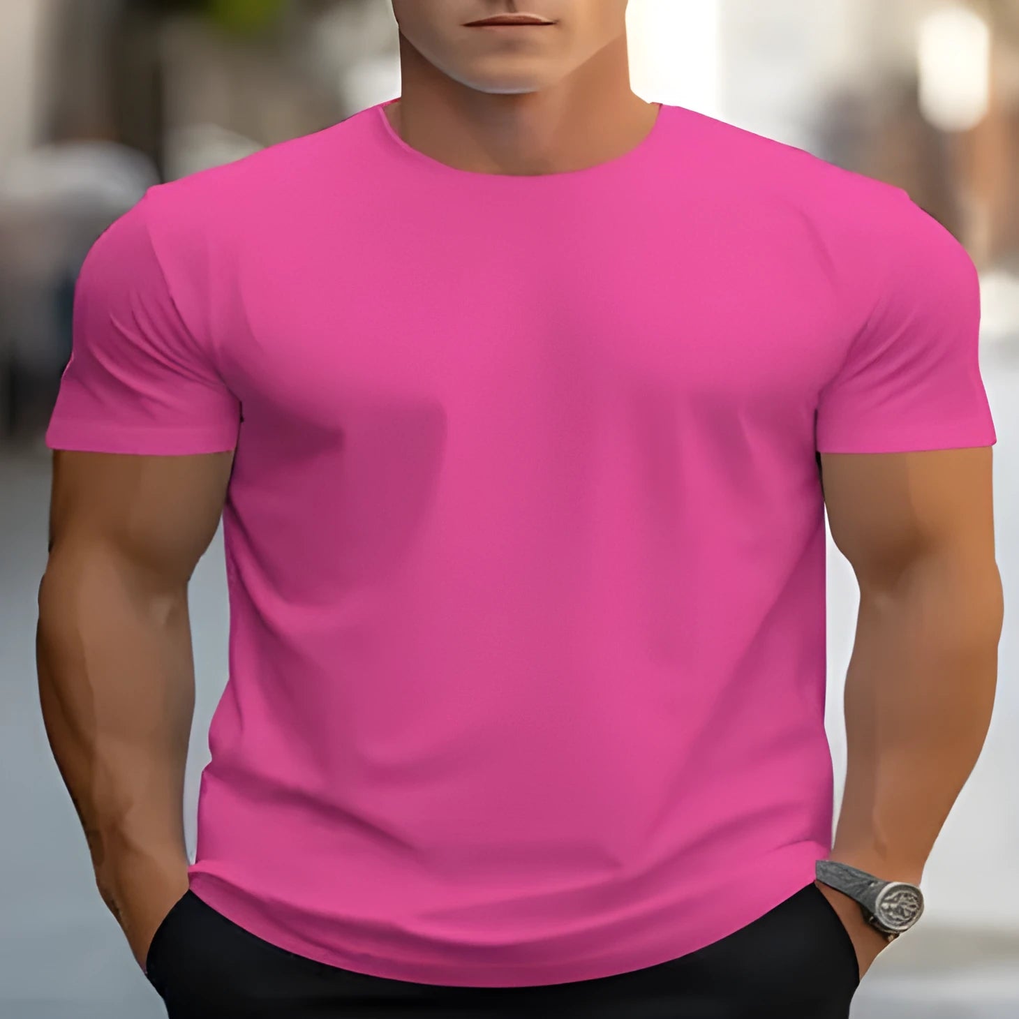 Men's loose fit round neck short sleeve printed T-shirt in bird eye cloth.