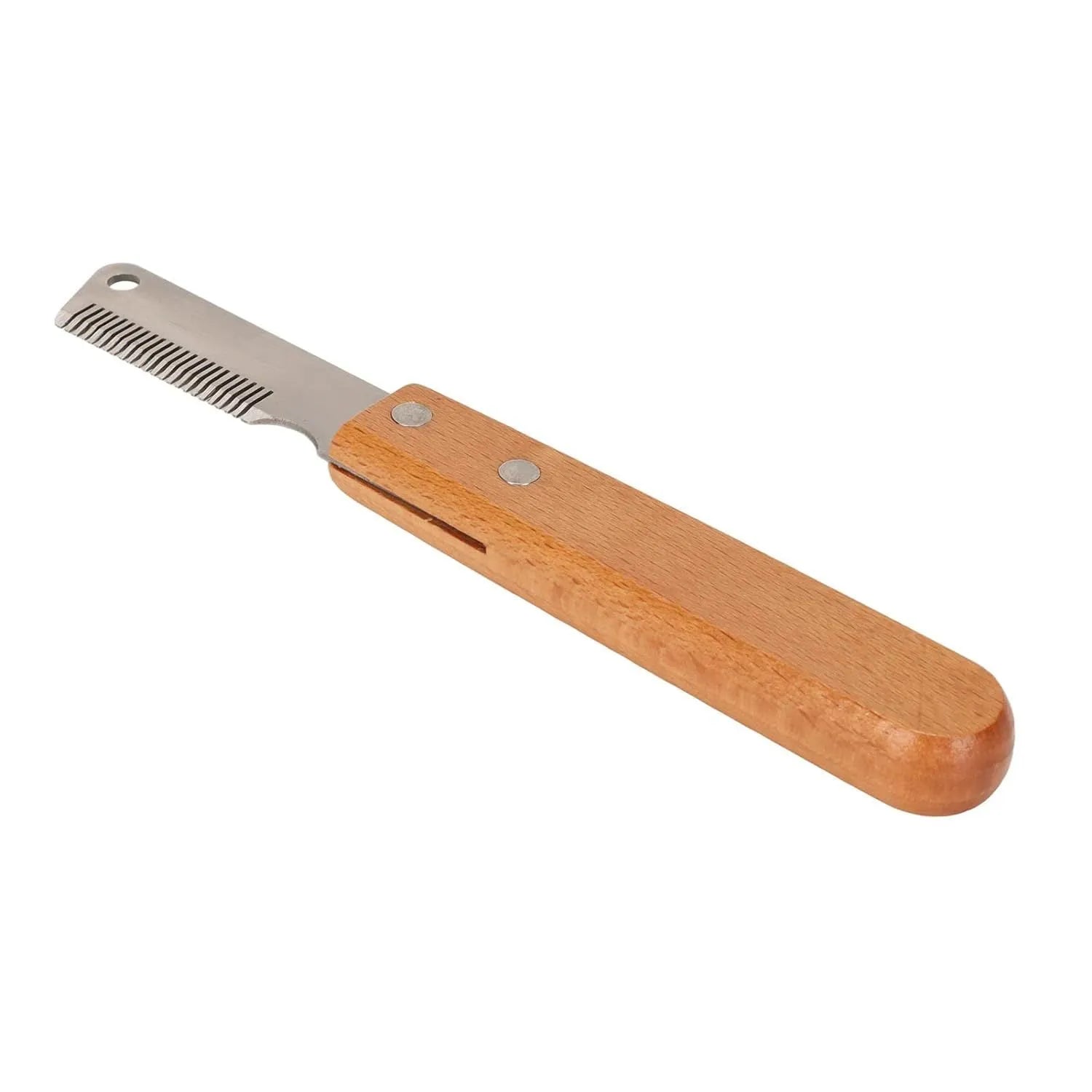 Dog stripping knife grooming tool with wooden handle in two sizes