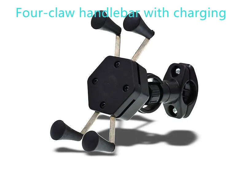 Motorcycle four-jaw aluminium alloy phone holder charger with ABS construction