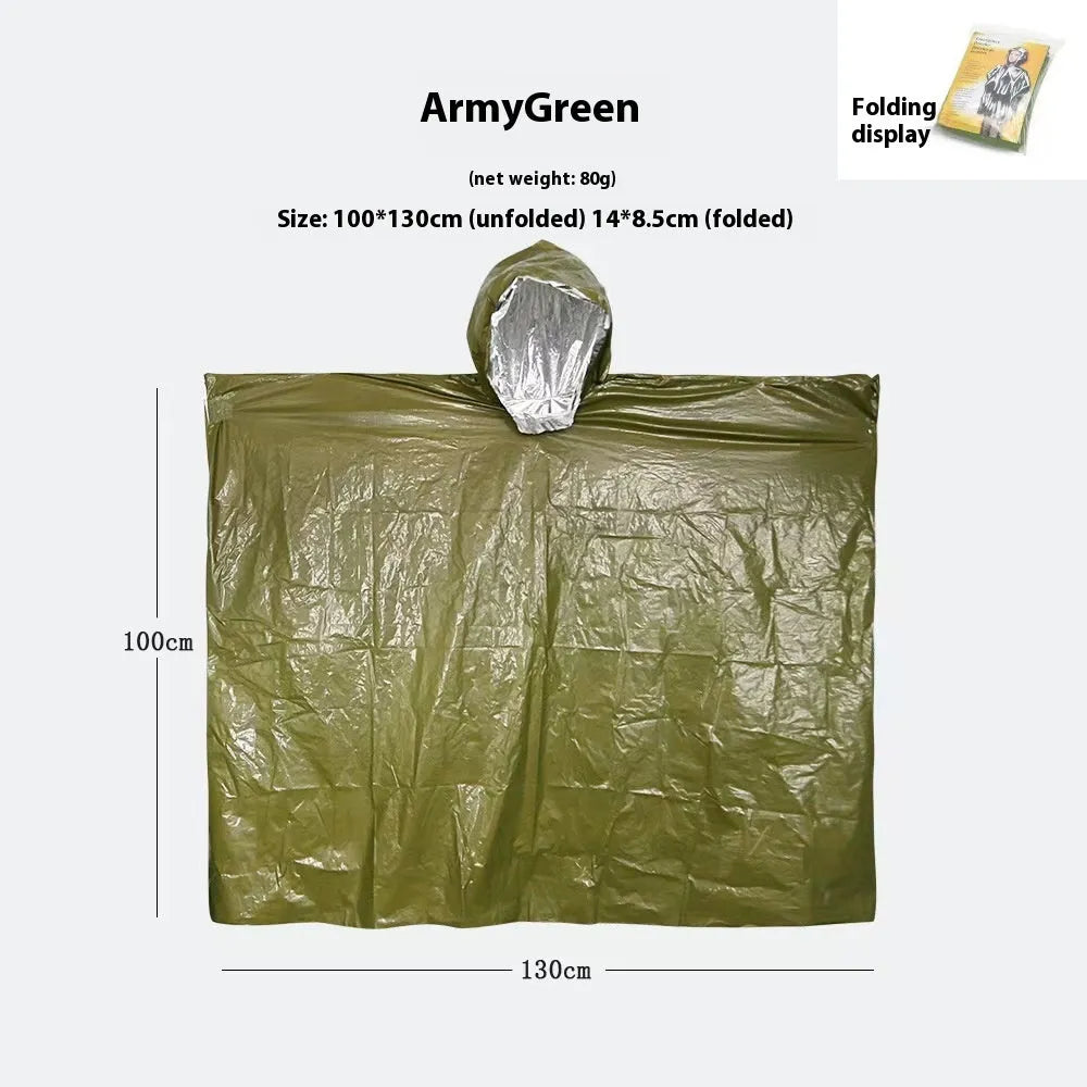 Marathon Wild Cross-country Raincoat in orange or army green, laid flat showing 100x130cm size