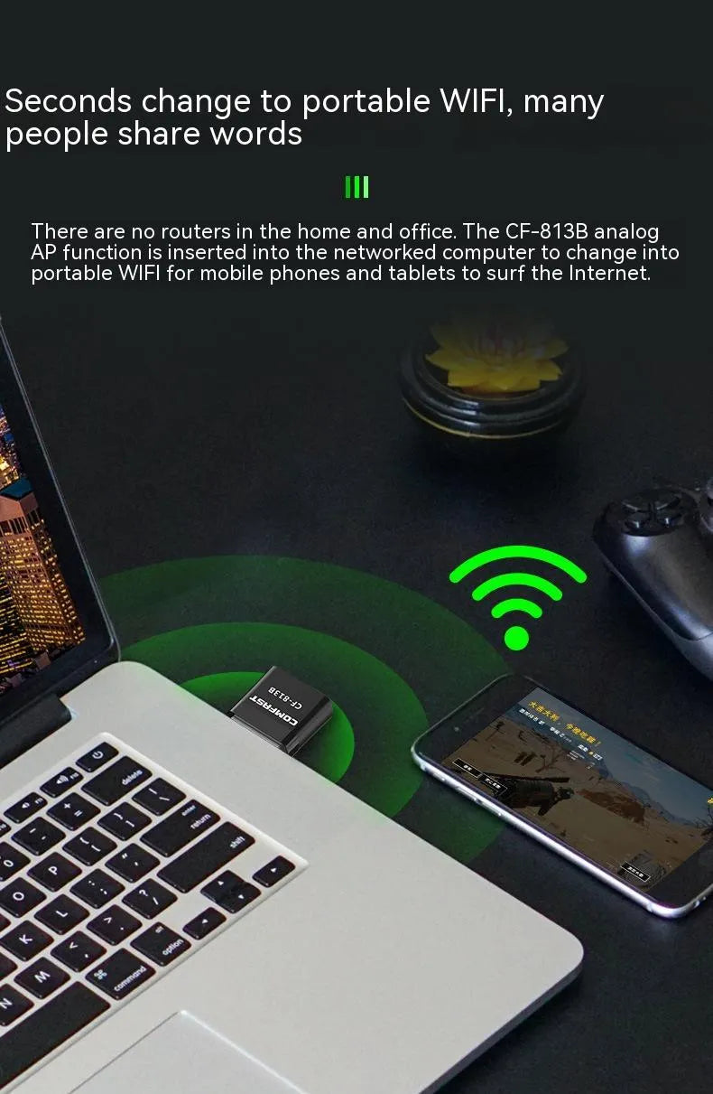 Black USB Bluetooth and network adapter with nickel-plated wolf tooth interface for Windows PC connectivity