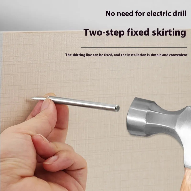 Double-headed galvanised nail with sleeve for skirting board screwless fixing