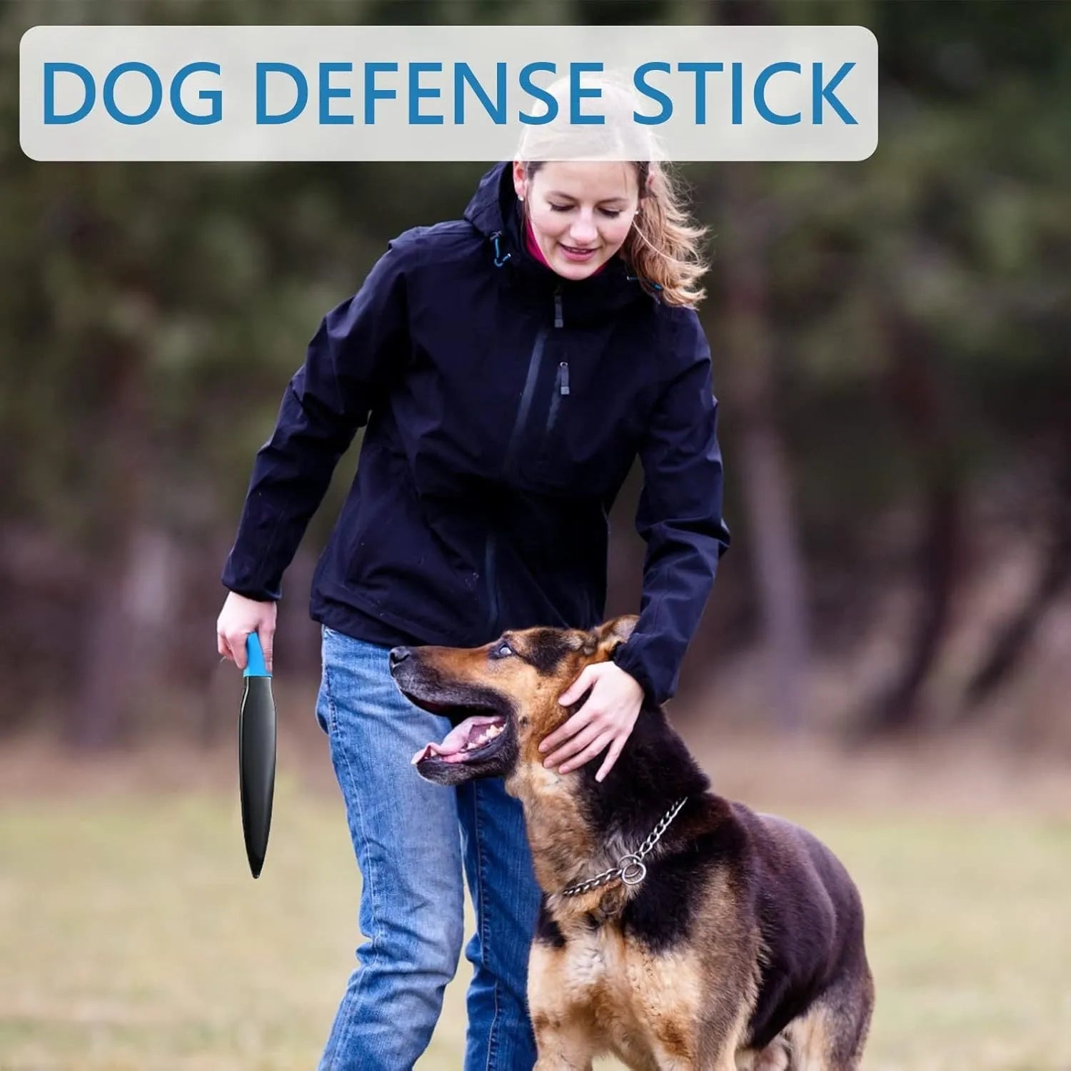 Blue handled nylon dog break stick training tool for small and medium dogs.