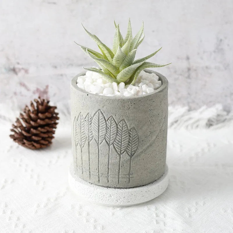 Cement succulent flowerpot in concrete, 12x12cm, green gray or beige, simple design for indoor plants