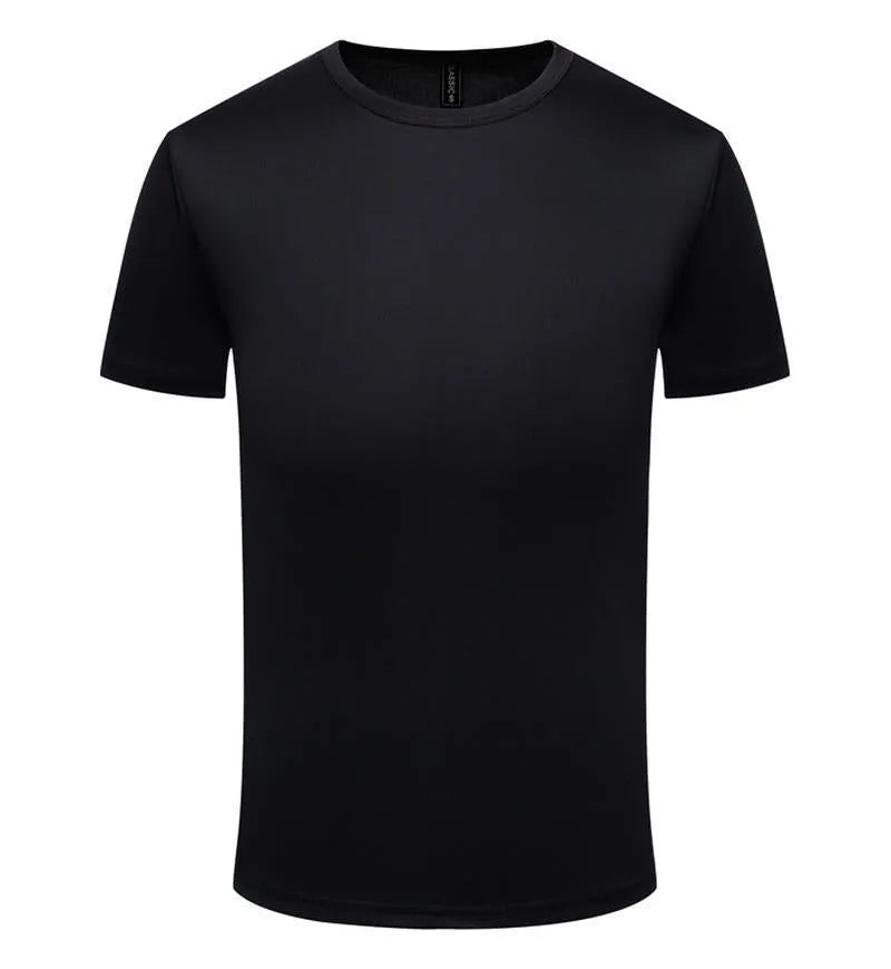 Men's solid colour quick-dry short sleeve t-shirt for summer sports, shown in multiple colour options.