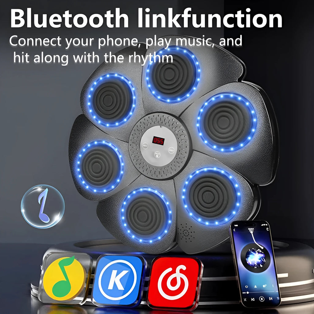 Black smart boxing wall target with LED lights and half finger gloves