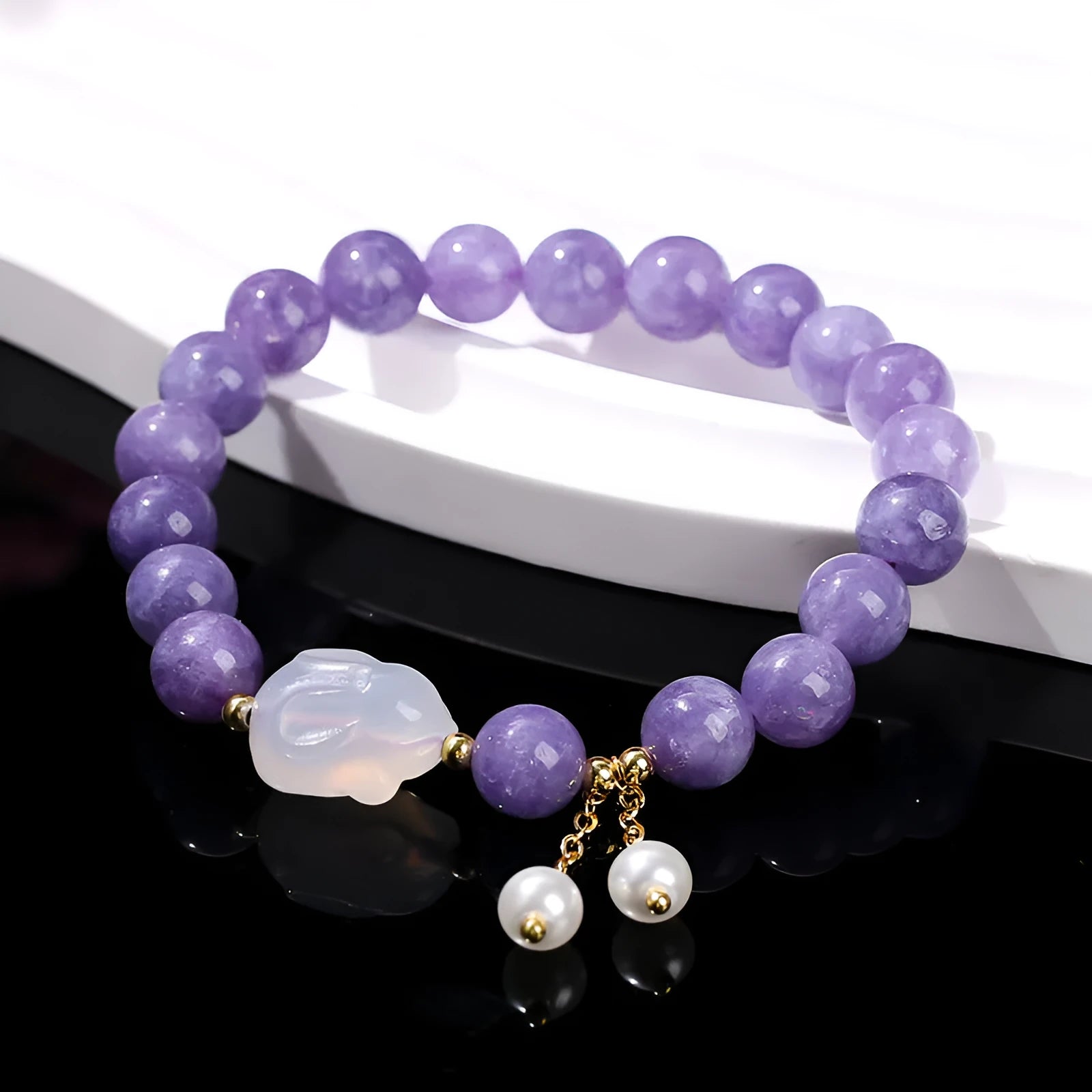 Purple aquamarine agate rabbit bracelet with geometric beads for women's jewellery