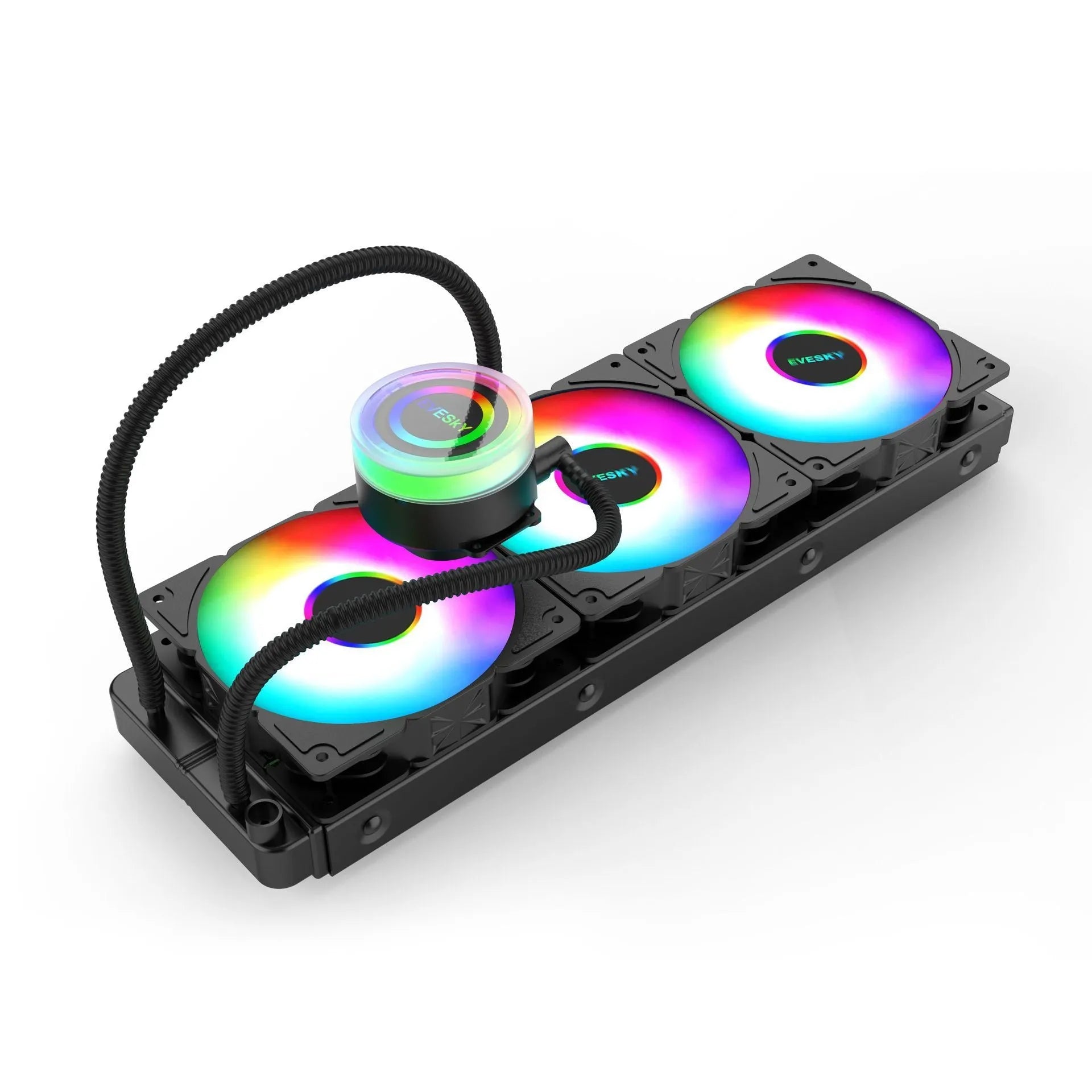 Aluminium CPU radiator with RGB fans in 120mm, 240mm, and 360mm size options