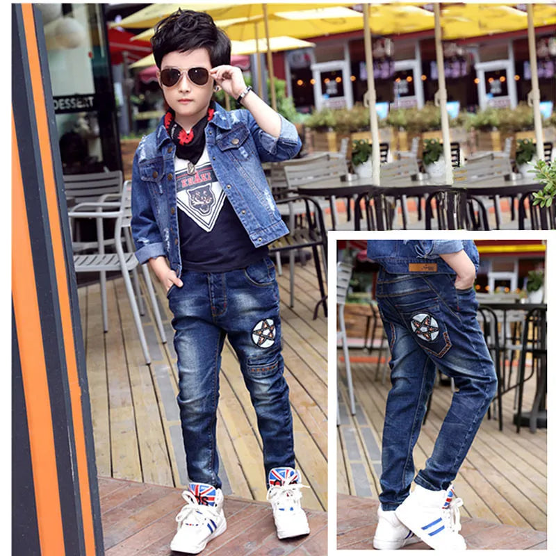 Boys velvet-lined jeans in denim with multiple colour options, size 110-160cm
