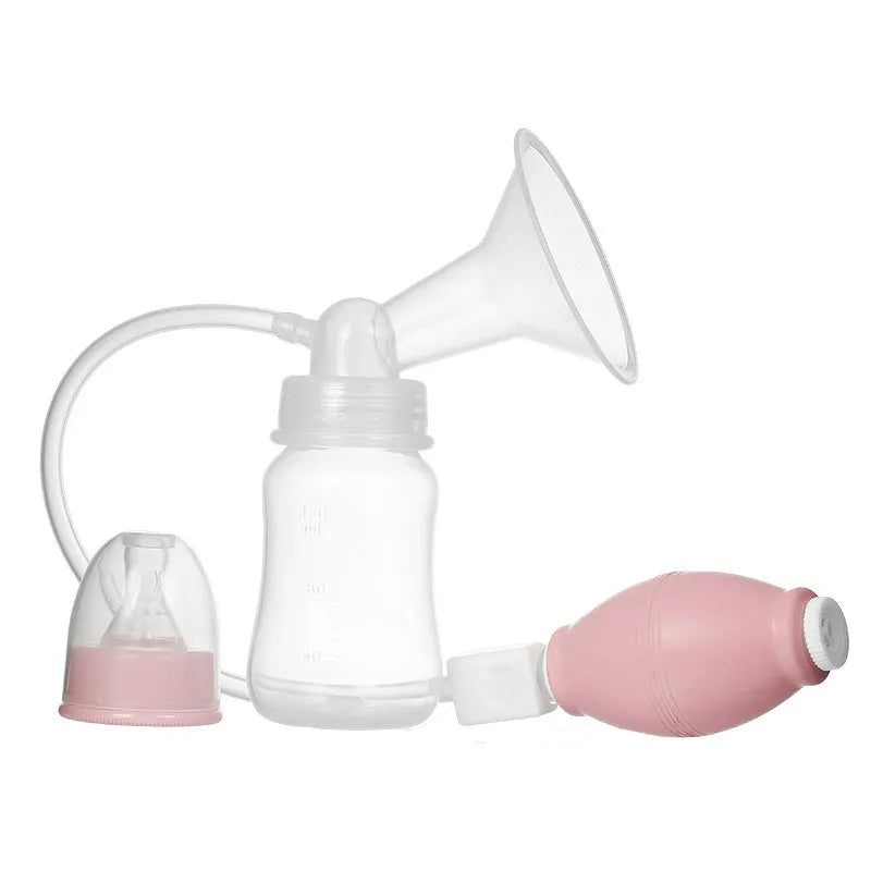 Pink silicone manual hand-kneaded breast pump on light background