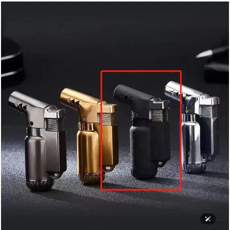HB805-1 full metal windproof lighter in black, gold, grey, and silver colour options.