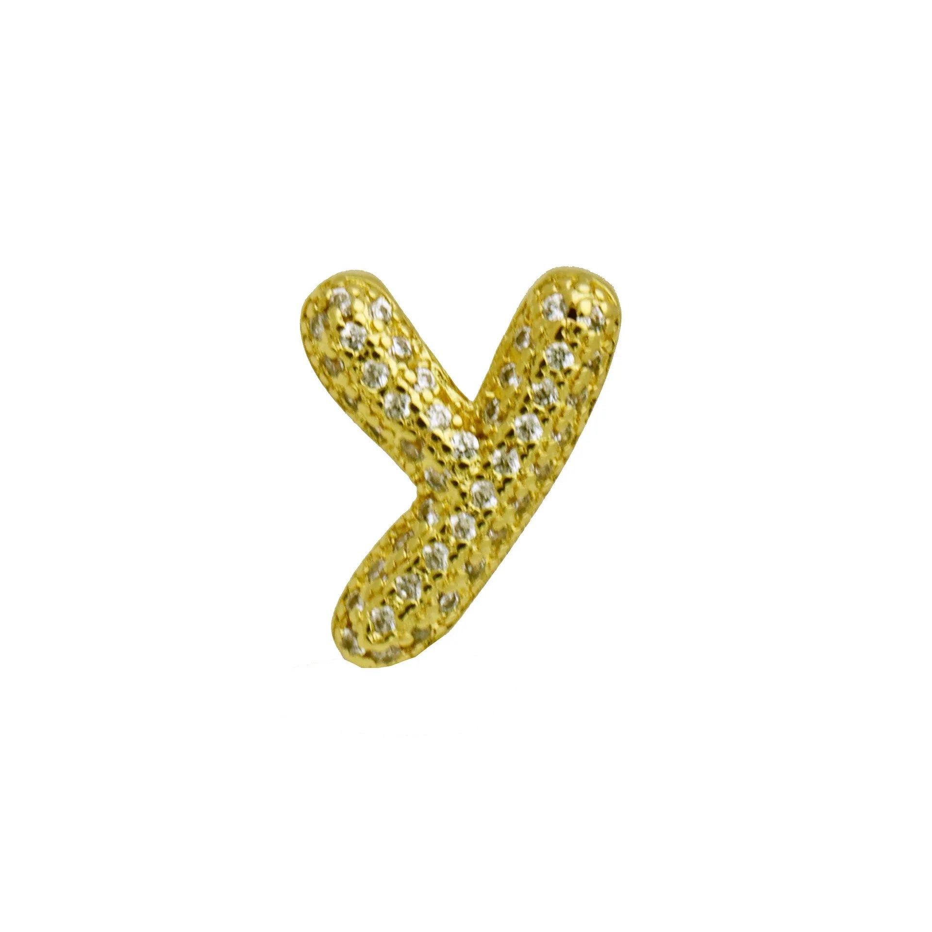 Copper letter bracelet with a single 'A' charm featuring micro inlaid zirconium detail on a gold-finished chain.