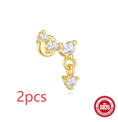 S925 sterling silver moon and star earrings with embedded diamond accents in a gold colour finish.