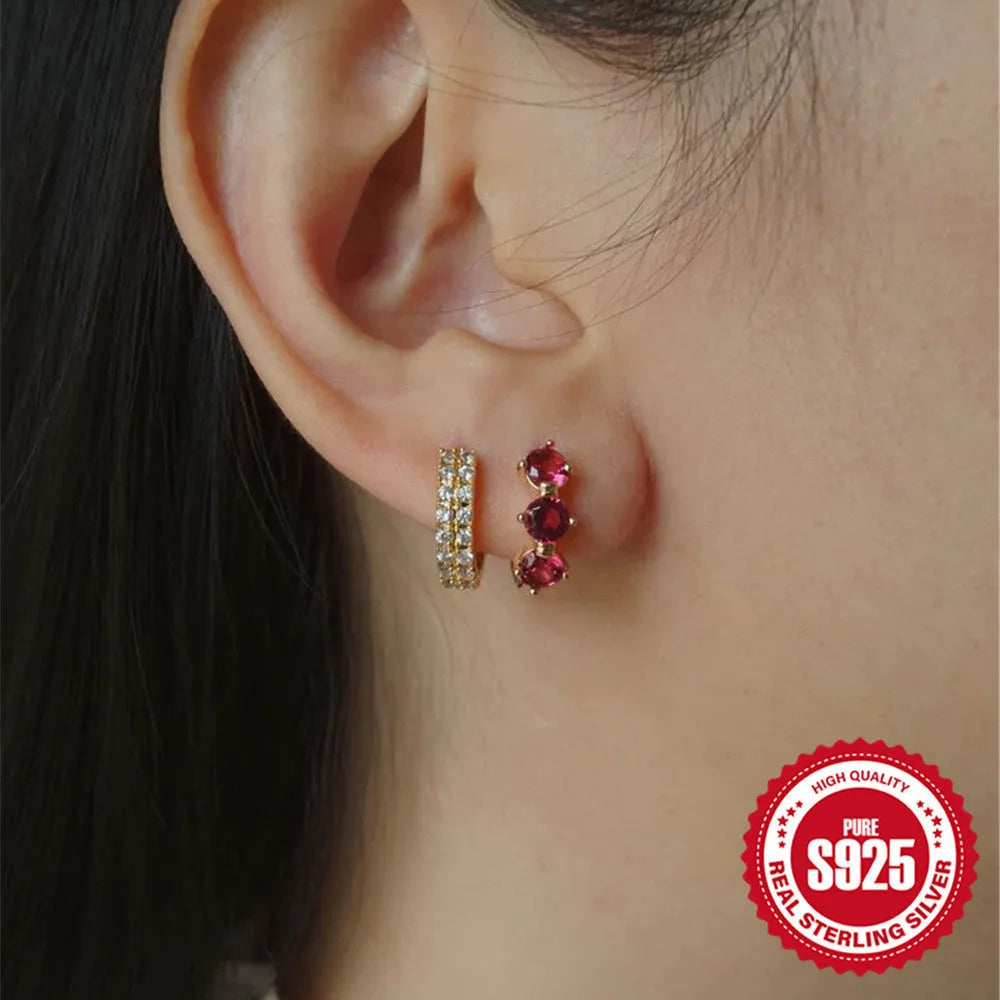 S925 sterling silver geometric earrings with golden sunflower zircon inlay for women.