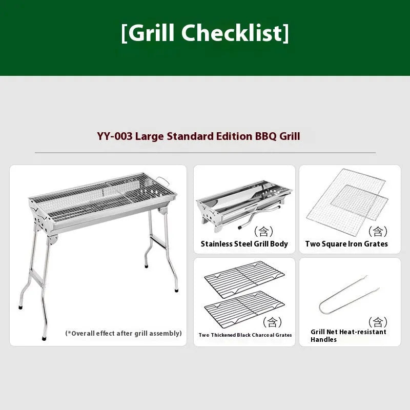 Large stainless steel portable barbecue oven with flip design and multiple grill accessories