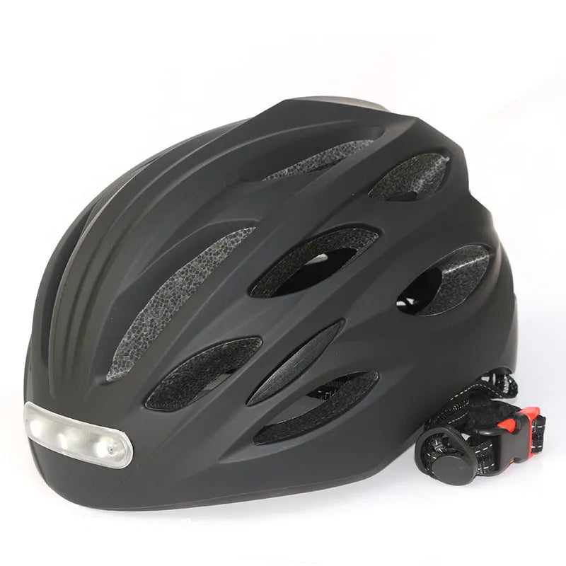 Cycling helmet with integrated LED warning light, available in multiple colours and sizes