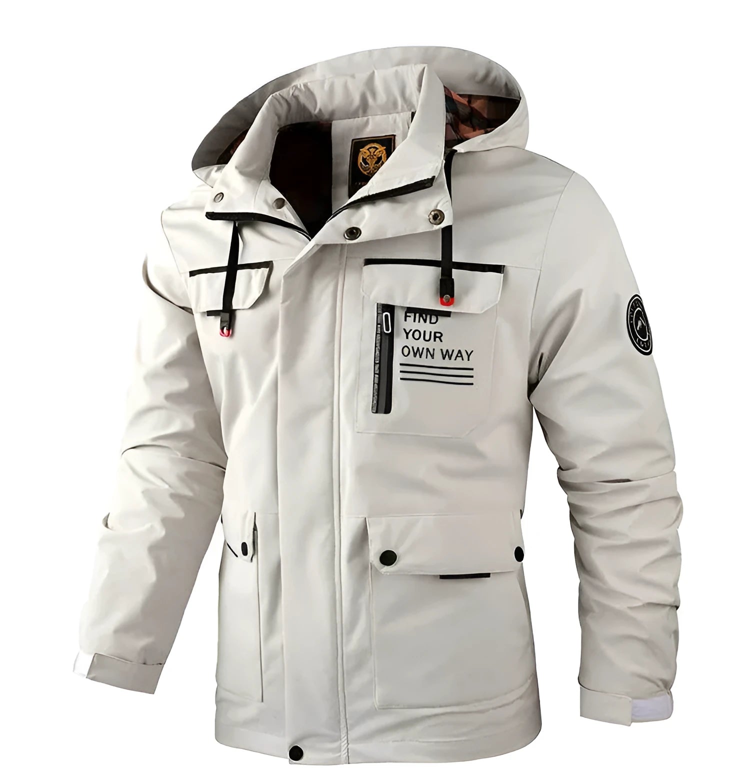 Men's casual hooded windproof parka in Army Green with fur collar, British style, multiple pockets