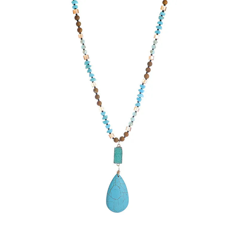 Turquoise blue water drop imitation mineral pendant necklace with ball bead chain