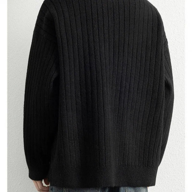 Men's grey half zip pullover sweater with texture knitting and loose fit design