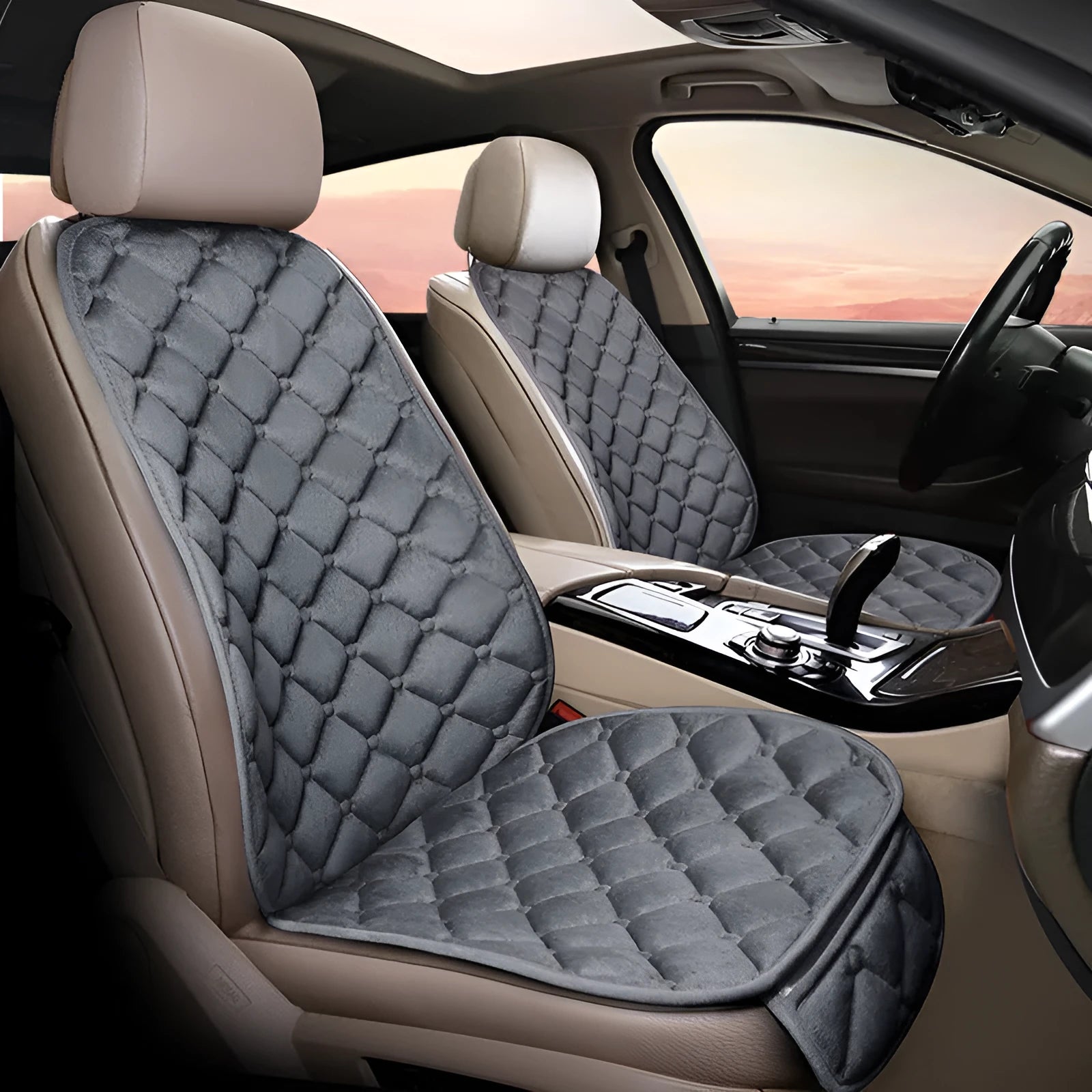 Ringer plush winter car seat cushion in cotton fabric with cotton stuffing, available in six colours