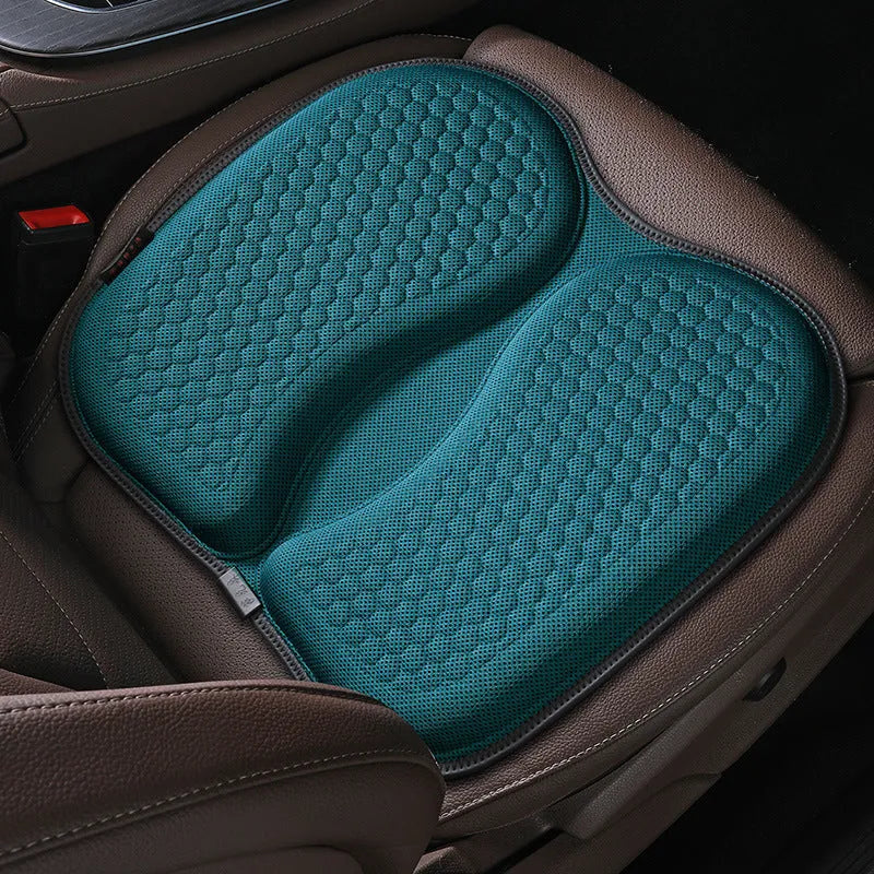 Honeycomb pattern gel car seat cushion in available colours showing cooling design for driving comfort