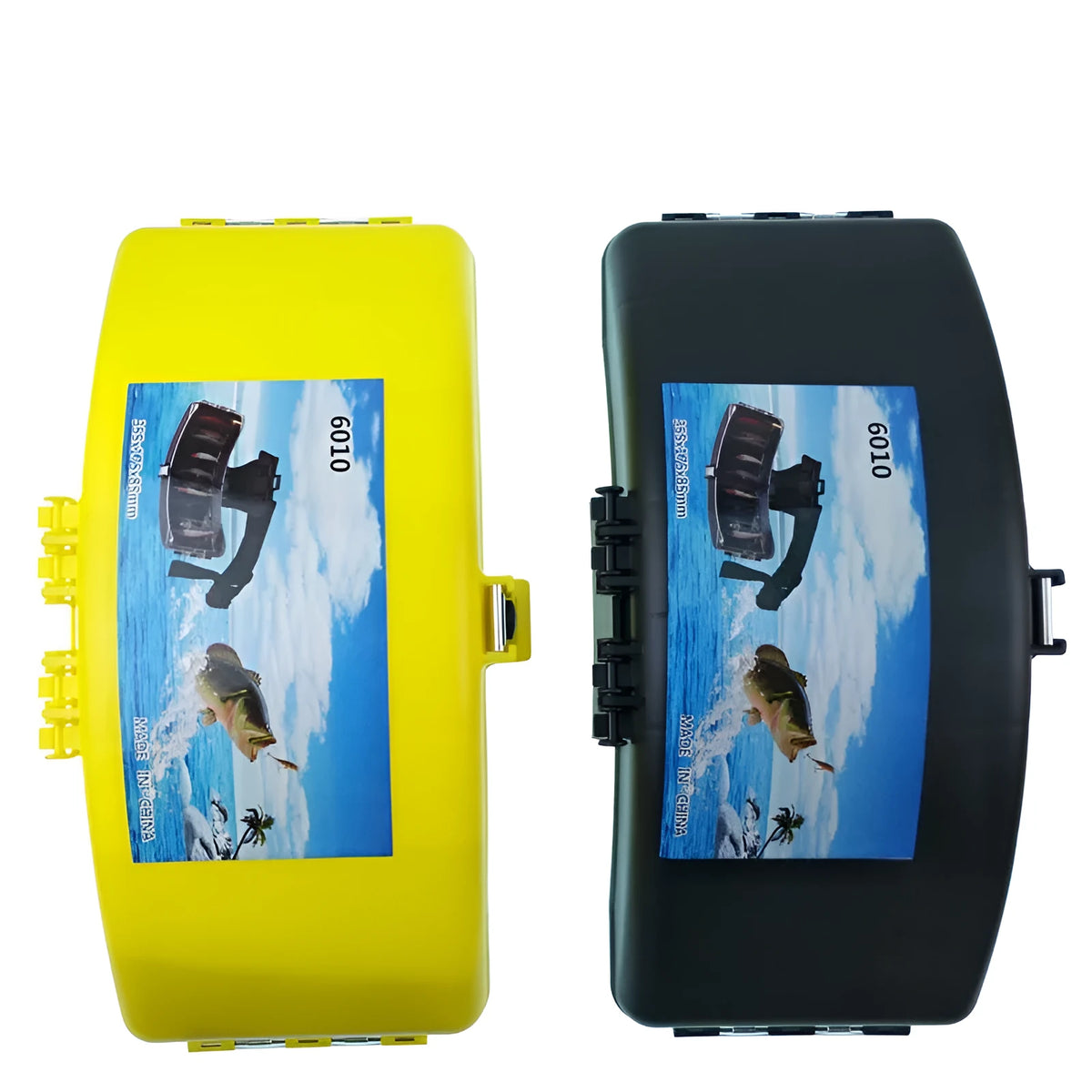 Portable folding stream fishing waist box in black plastic for lure and bait storage