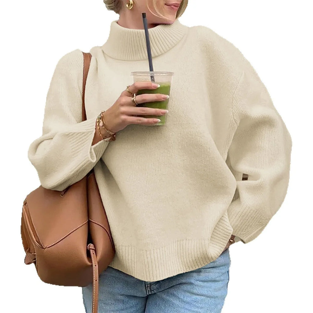 Casual solid colour long-sleeved polyester pullover sweater in light blue, front view