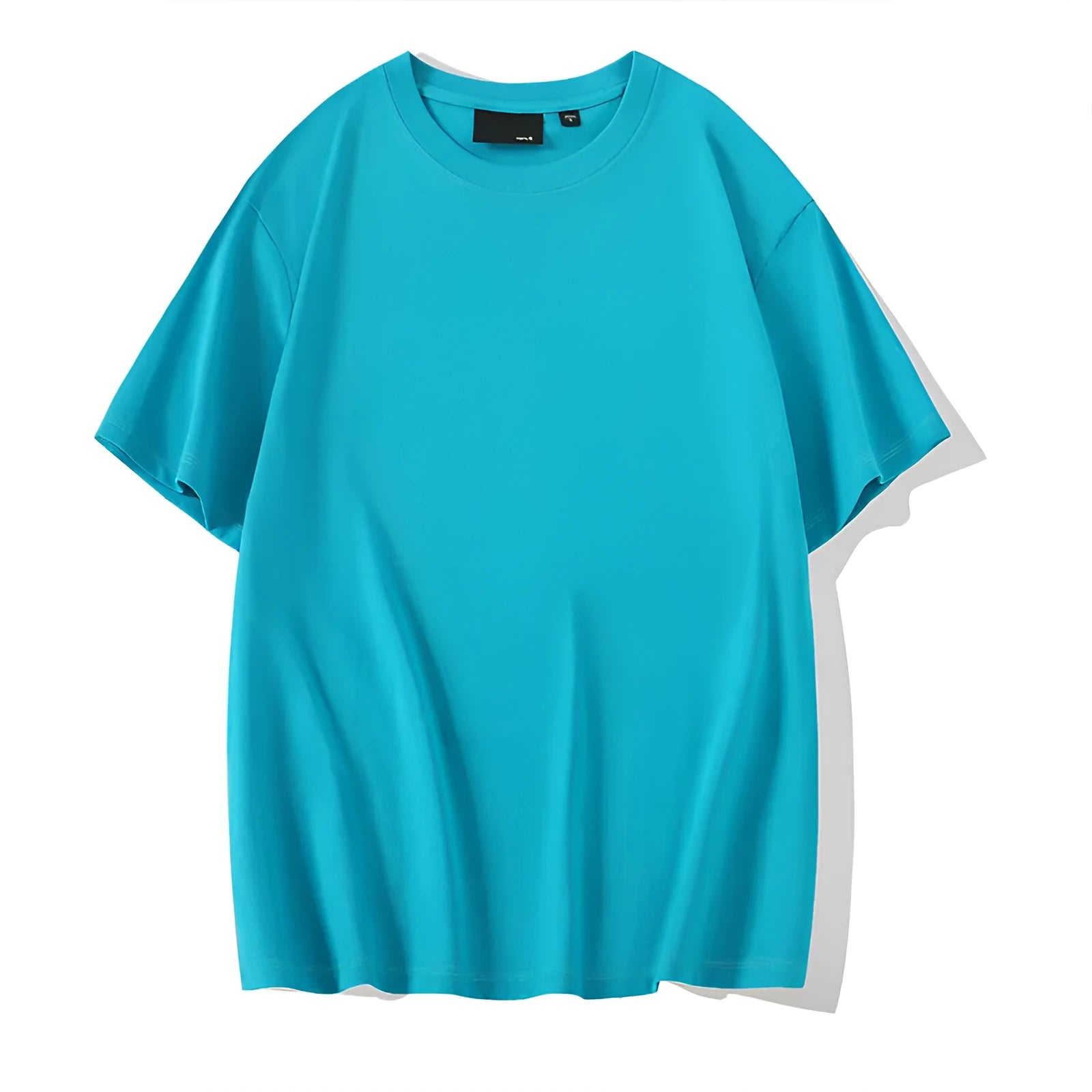 Loose fit men's cotton t-shirt with round neck and drop-shoulder sleeves in solid colour