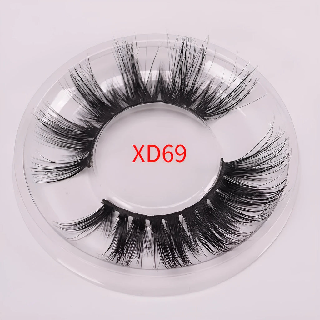 5D mink false eyelashes in natural black with double-headed brush and hair cap.