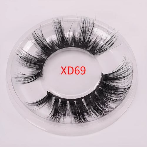 5D mink false eyelashes in natural black with double-headed brush and hair cap.