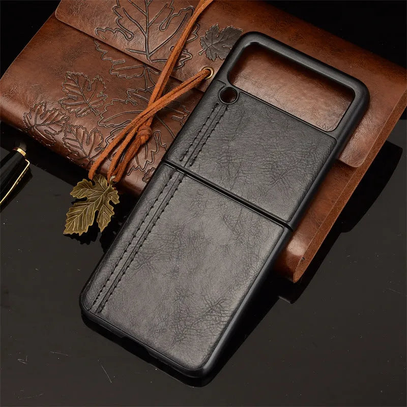 Samsung Galaxy Z Flip 3 5G Z Flip 4 5G PC leather back cover case in black with business style machined finish