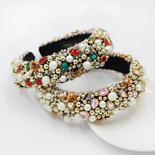 Gold-plated baroque headband with plaid pattern and bow detail, women's fashion hair accessory in gold and colour options
