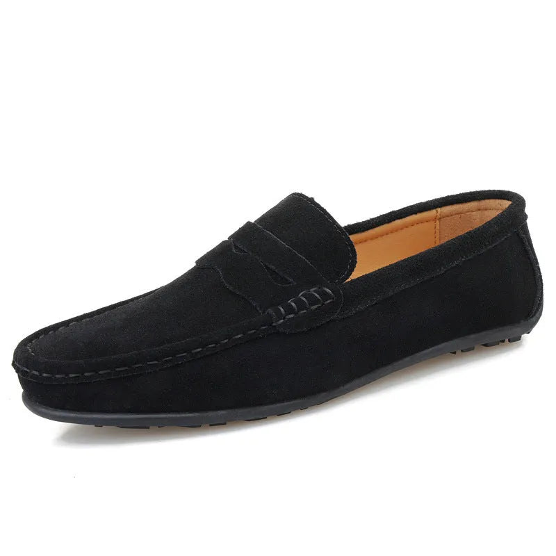 Men's suede slip-on loafers in multiple colours with round toe and rubber sole