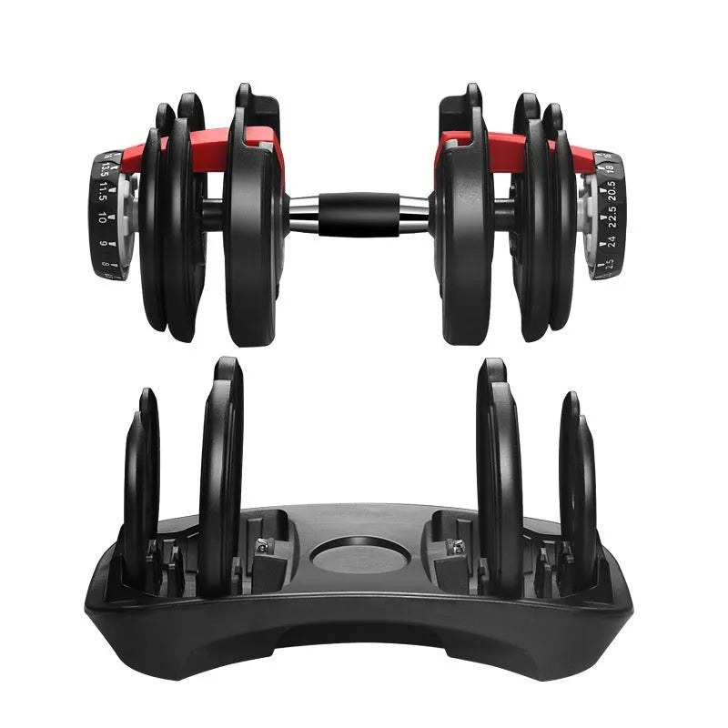 Adjustable 15 gear men's dumbbell set with steel plate and plastic construction for home fitness