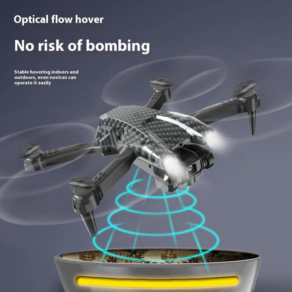 S138 black folding obstacle avoidance drone with dual camera and carbon fibre appearance on display