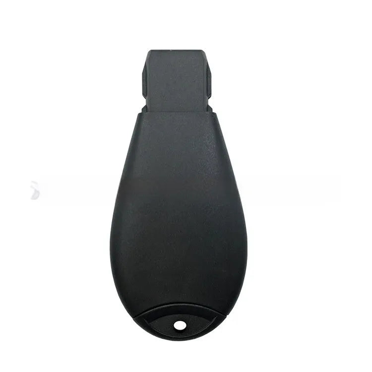 Blank Dodge car key shell case made of black ABS plastic, showing brass contacts inside, dimensions 85x42x15mm.