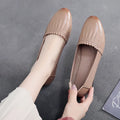 Women's first layer cowhide flat shoes in white – genuine leather loafers with low wedge heel