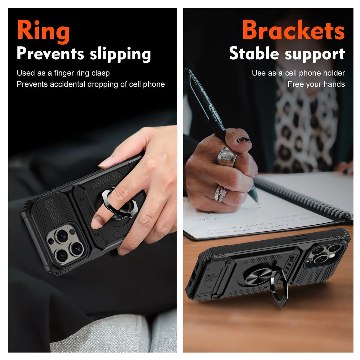 Multifunctional phone case with hidden card slot, bracket, and magnetic suction for iPhone in a range of colours including black and pink