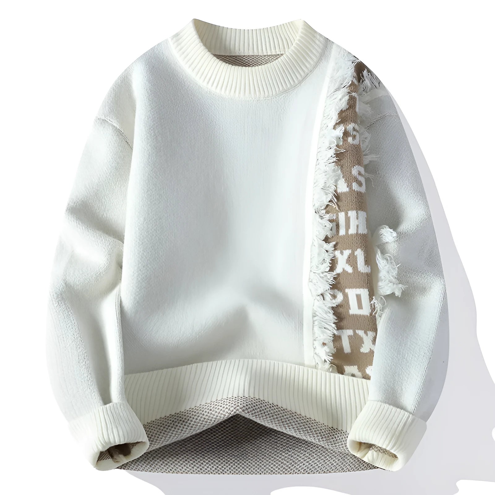 Men's loose fit knitted pullover jumper with ribbed hemline in rabbit fur blend fabric