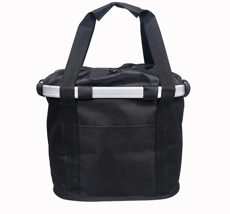 Fashion aluminum alloy folding car basket bag in black and white flowers, Oxford cloth material