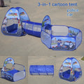 Cartoon themed three-in-one children's play tent with ball pool and tunnel