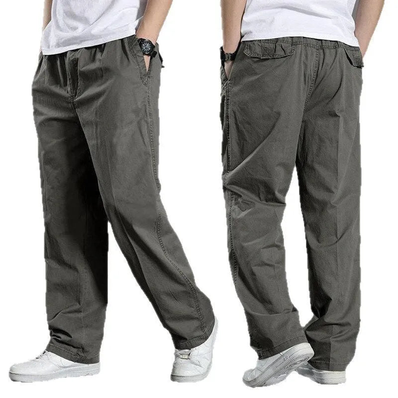 Men's cotton loose straight leg trousers in black, size M, five colours available