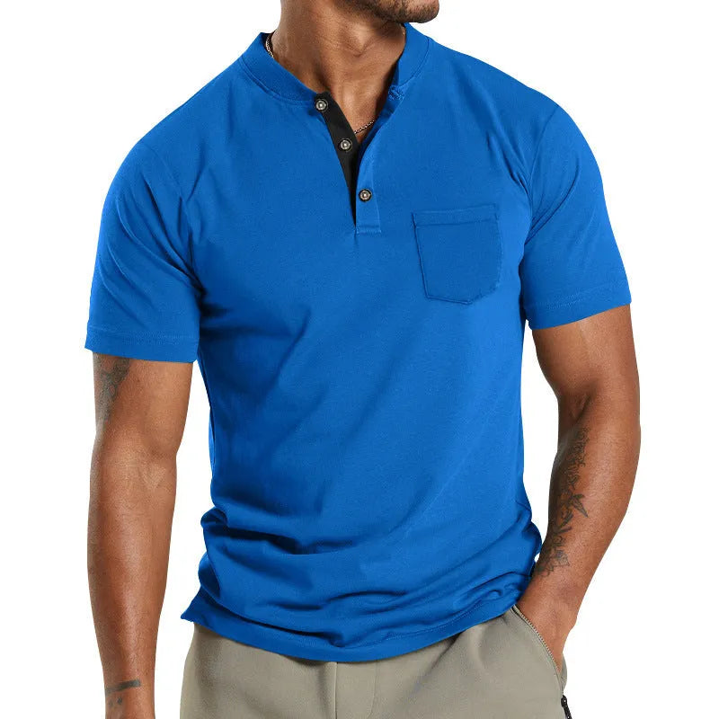 Men's plus size short sleeve button-down shirt in light khaki with a chest pocket.