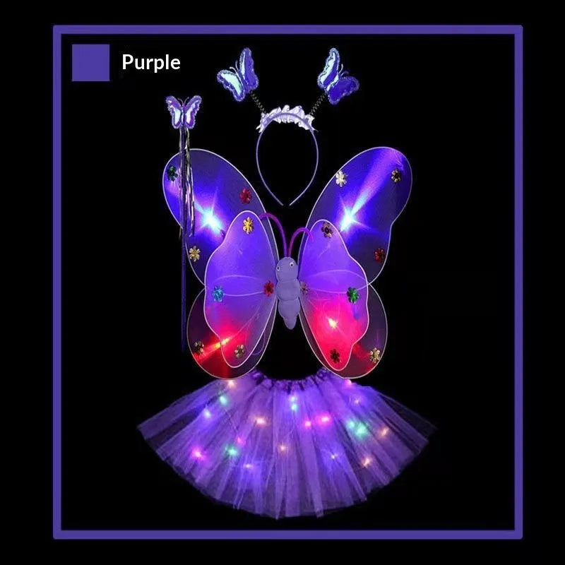 Creative glowing butterfly wings 4-piece set with luminous double-layer wings in pink colour