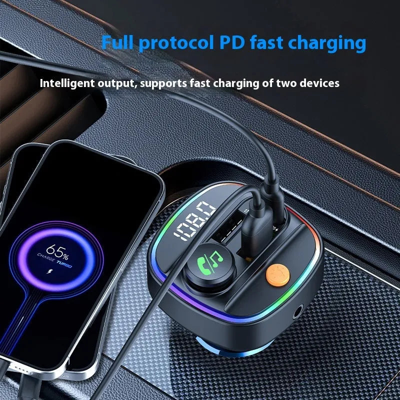 Multifunctional car charger with 1.8 inch display, ABS casing, and MP3 function in black finish